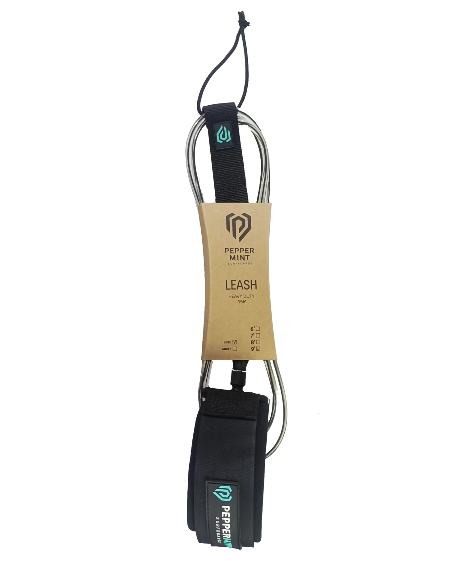 Leash Surf Peppermint 9' Genoux corde 7mm noir transparent