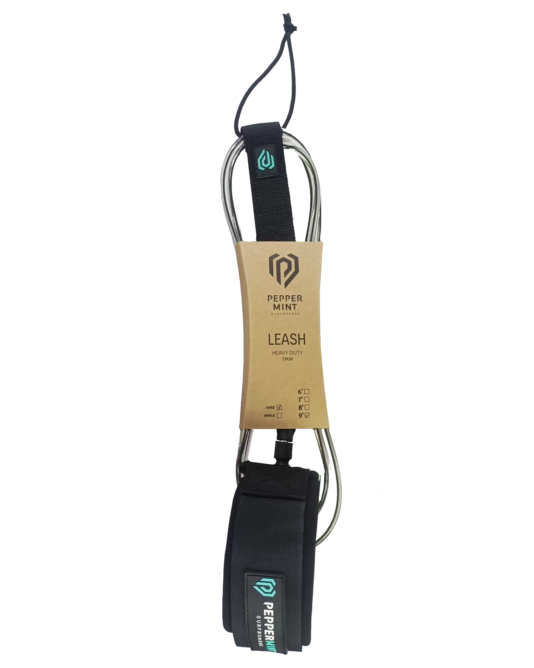Leash Surf Peppermint 9' Genoux corde 7mm noir transparent