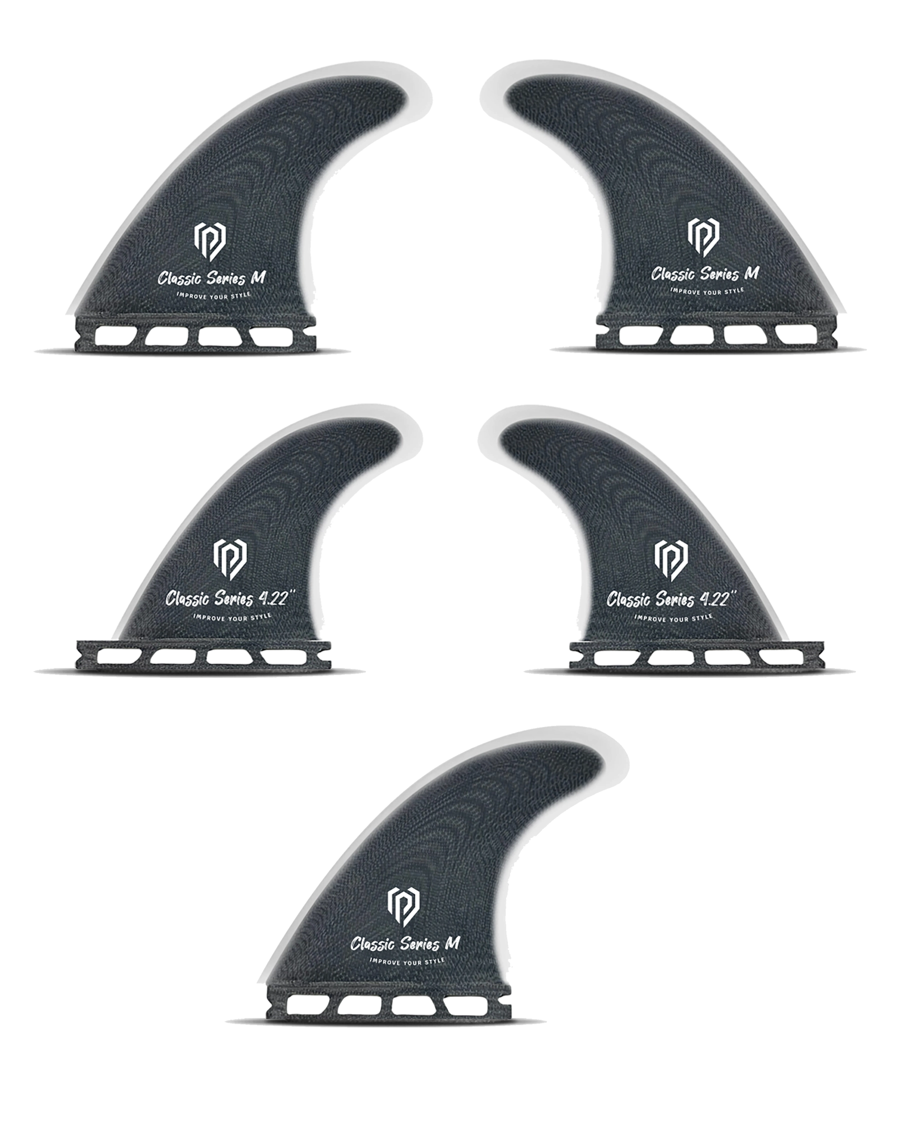 Fin Surfboard - Full Set Tri / Quad Black Pepper M 4.72''
