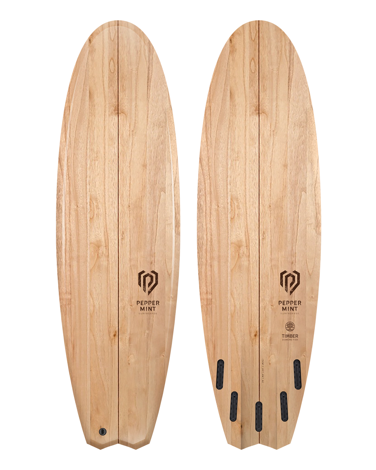 Planche de Surf Bois Naturel Peppermint Diamond Fish 5'8"