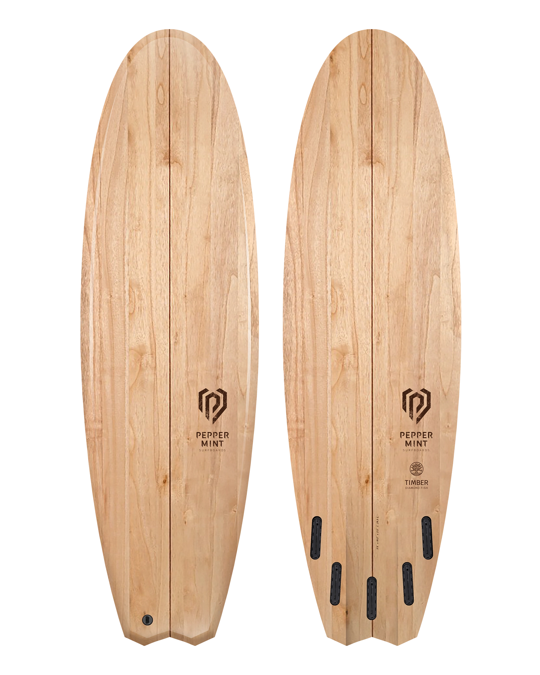 Planche de Surf Bois Naturel Peppermint Diamond Fish 5'8"